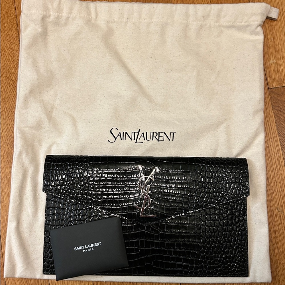 Yves Saint Laurent Black Embossed Leather Clutch